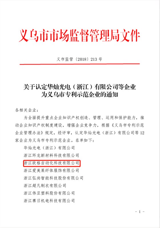 2018年义乌市专利示范企业1-义乌专利申请就找申通商标