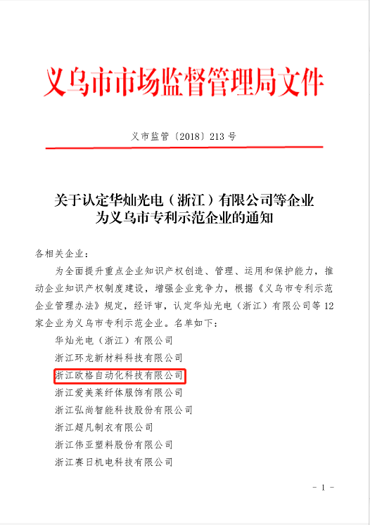 2018年义乌市专利示范企业1-义乌专利申请就找申通商标